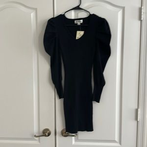 NWT Fitted, puff shoulder black dress